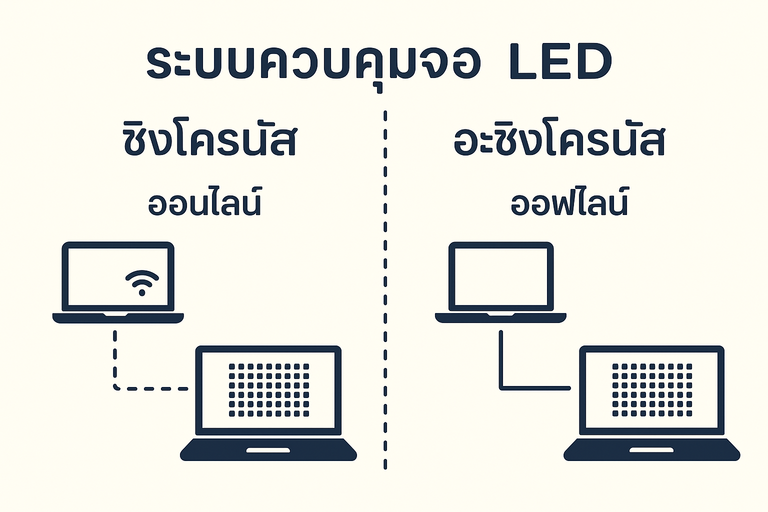 ระบบควบคุมจอ LED: Synchronous vs Asynchronous (Online vs Offline)
