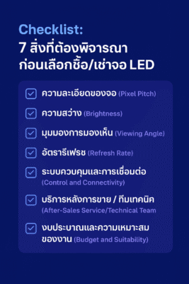 7 สิ่งที่ต้องพิจารณาก่อนเลือกซื้อ/เช่าจอ LED